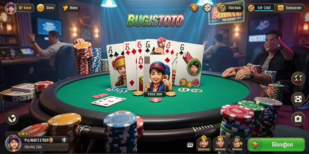 Tangkapan layar gameplay BUGISTOTO menampilkan poker yang seru dan interaktif.