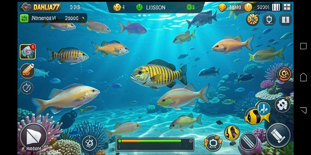 Screenshot gameplay Tembak Ikan di DAHLIA77 yang seru.