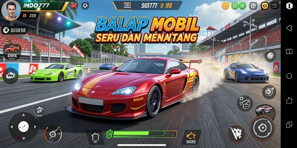 Tampilan gameplay balap mobil yang mendebarkan di INDO777.