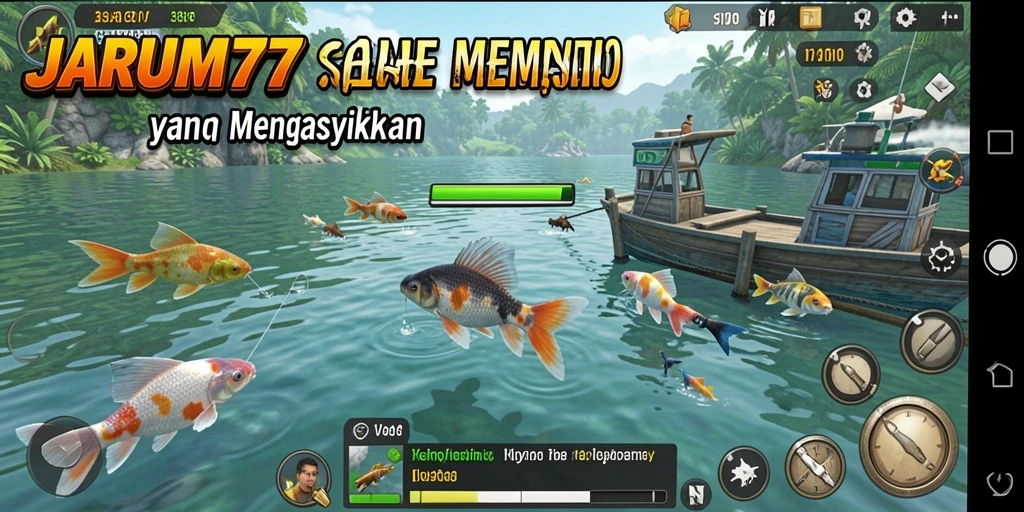 Screenshot gameplay <strong>JARUM77</strong> yang menampilkan aksi menangkap ikan.