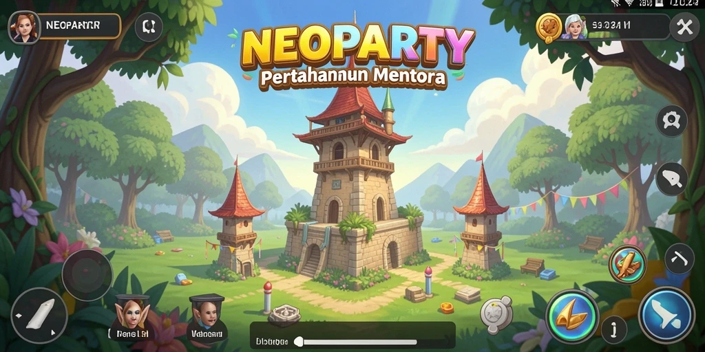 Tampilan seru gameplay Tower Defense di NEOPARTY.