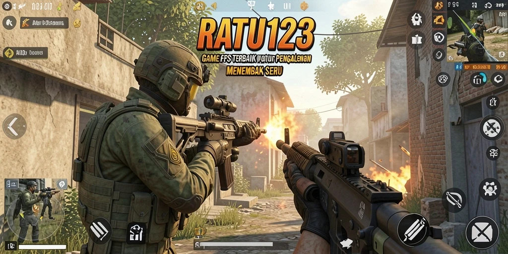 Tampilan gameplay RATU123 dengan aksi menembak yang intens.